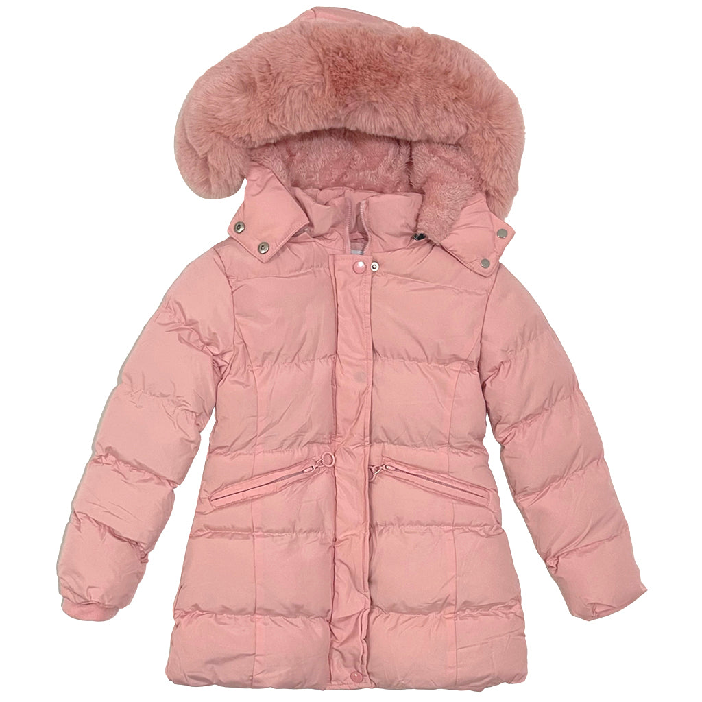 Κοριτσίστικο μακρύ μπουφάν με επένδυση γούνα σε ροζ χρώμα KP-368