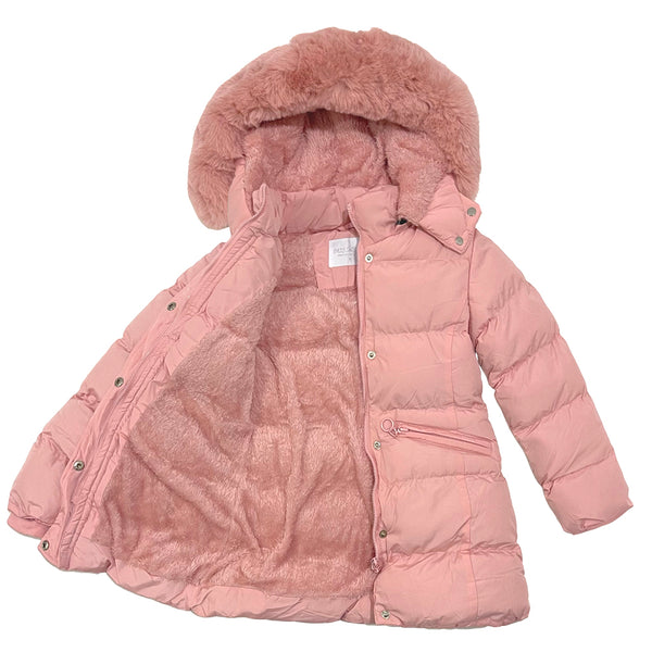 Κοριτσίστικο μακρύ μπουφάν με επένδυση γούνα σε ροζ χρώμα KP-368