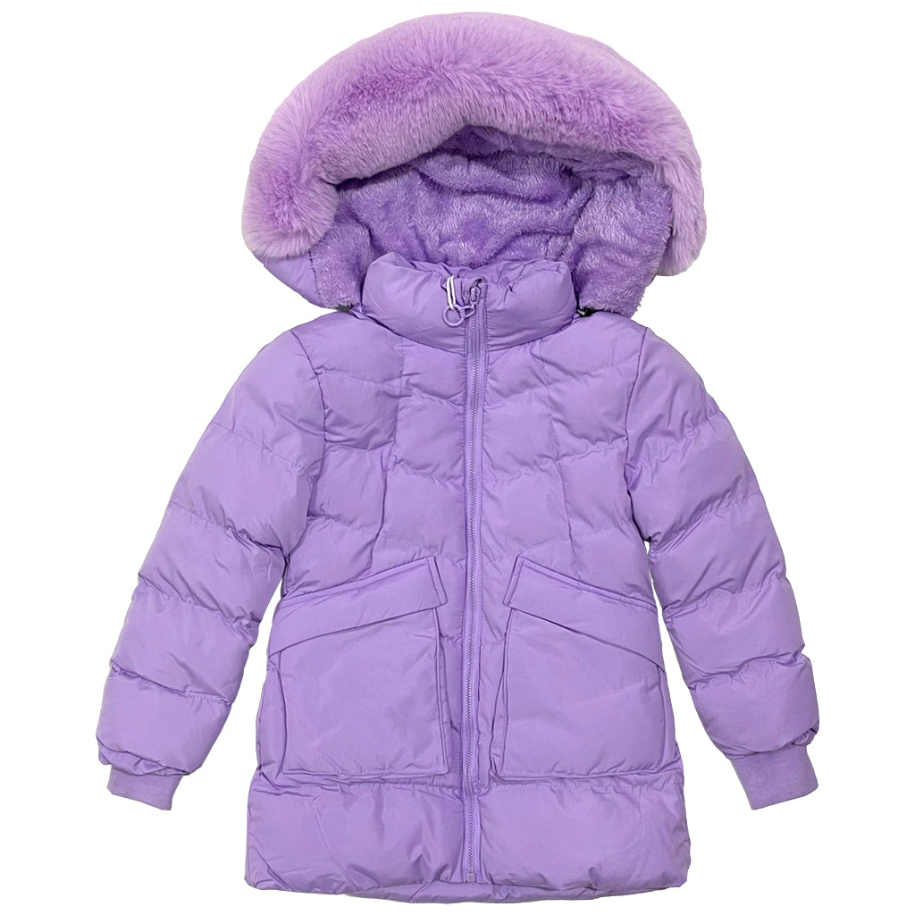 Κοριτσίστικο μπουφάν μακρύ με επένδυση γούνα σε λιλά χρώμα KP-398