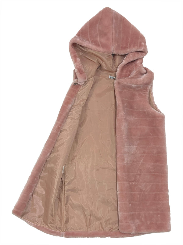 Γυναικεία γούνα αμάνικη με κουκούλα US-82148 ροζ