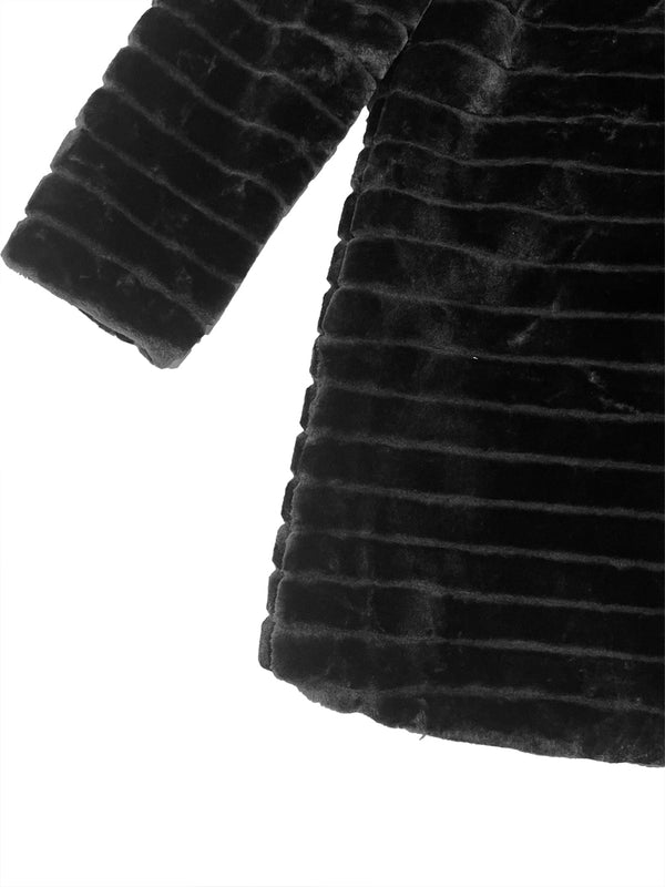Γυναικεία γούνα μακριά μακρυμάνικη  με κουκούλα US-17318 Μαύρο