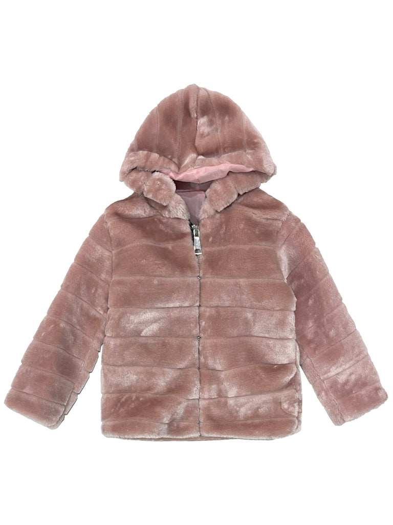 Κοριτσίστικη γούνα με κουκούλα ροζ US-92748