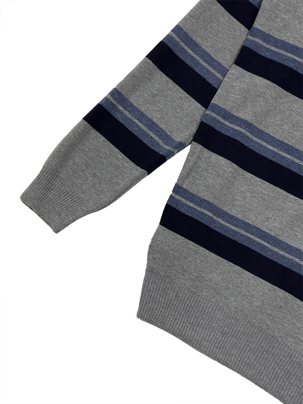 Ανδρική πλεκτή μπλούζα πουλόβερ τύπου V με ρίγα Γκρι US-17158