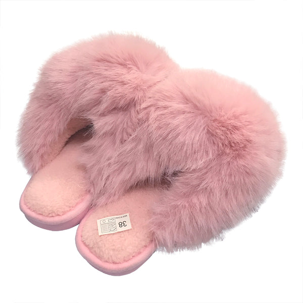 Γυναικείες γούνινες παντόφλες χειμερινές ροζ US-6036