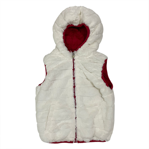 Κοριτσίστικα Μπουφάν αμάνικα διπλής όψης με επένδυση γούνα κόκκινο/λευκό US-3360