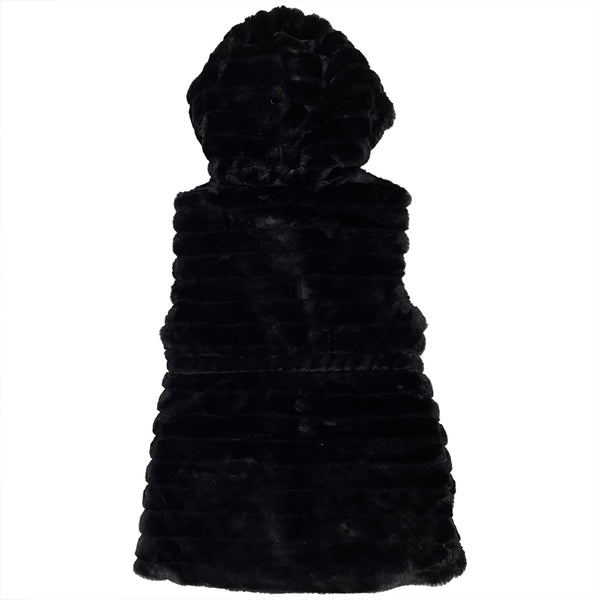 Κοριτσίστικη γούνα αμάνικη με κουκούλα μαύρο US-105