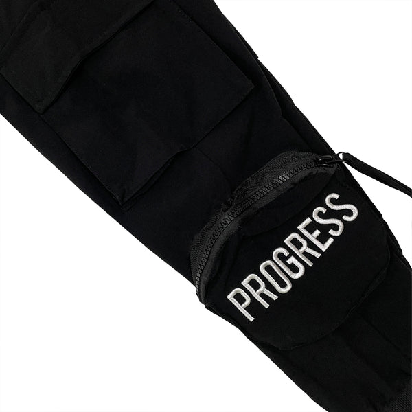 Κοριτσίστικο παντελόνι φόρμα cargo με πλαϊνές τσέπες σε μαύρο D-691