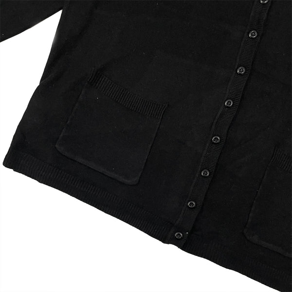Γυναικεία ζακέτα plus-sized πλεκτή με κουμπιά με τσέπες μπροστά μαύρο US-7939