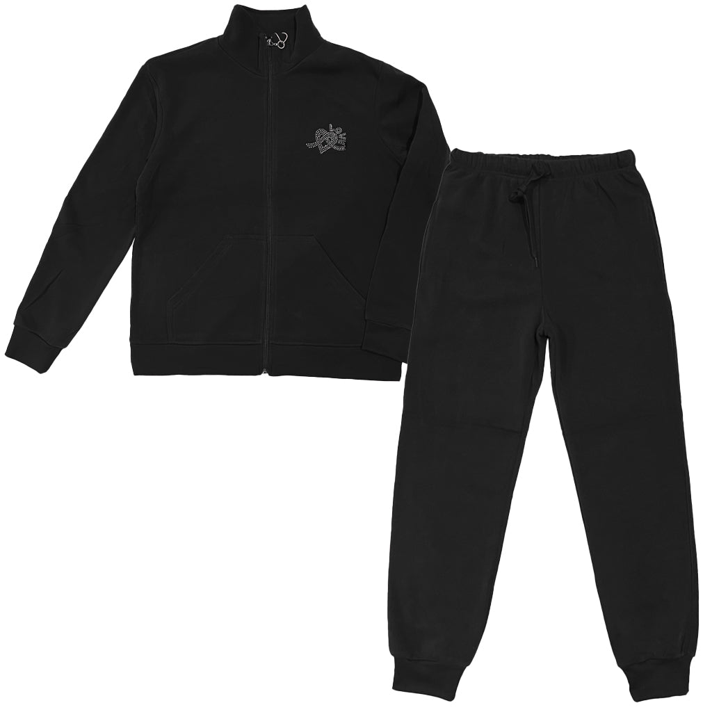 Γυναικείο σετ φόρμας ζακέτα+παντελόνι με λάστιχο FLEECE Μαύρο US-7076