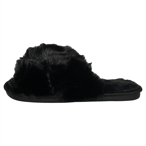 Γυναικείες χειμερινές παντόφλες γούνινιες χιαστή μαύρο US-1598