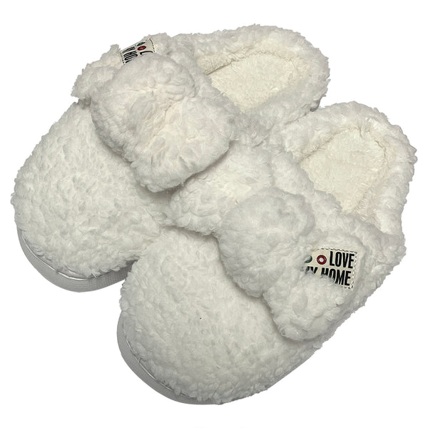 Γυναικείες χειμερινές παντόφλες μπουκλέ με φιόγκο Λευκό US-898