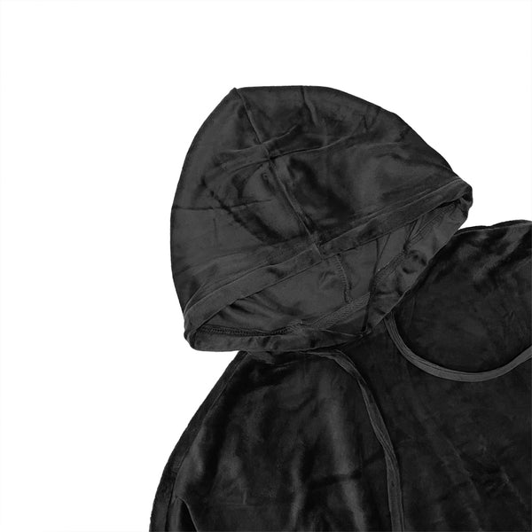 Γυναικεί βελούδινη μπλούζα μακρυμάνικη κοντή με κουκούλα Μαύρο US-23-376
