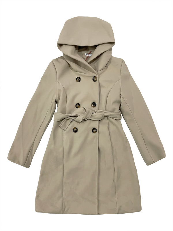 Γυναικείο παλτό μακρύ με ζώνη Μπεζ US-90688