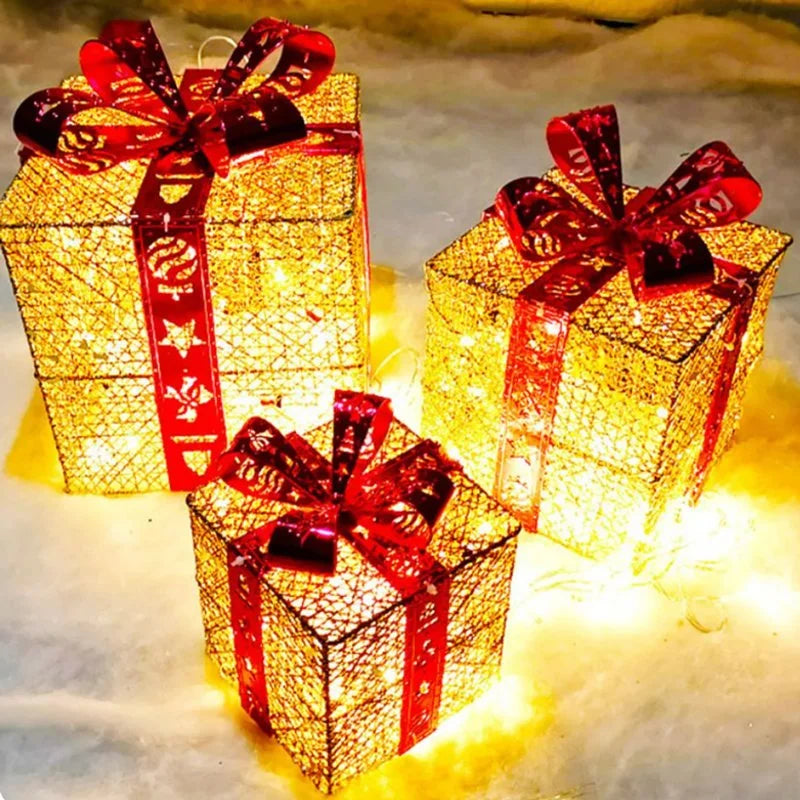 Χριστουγεννιάτικα Φωτιζόμενα Κουτιά Δώρων 3τμχ – Christmas LED Gift Boxes