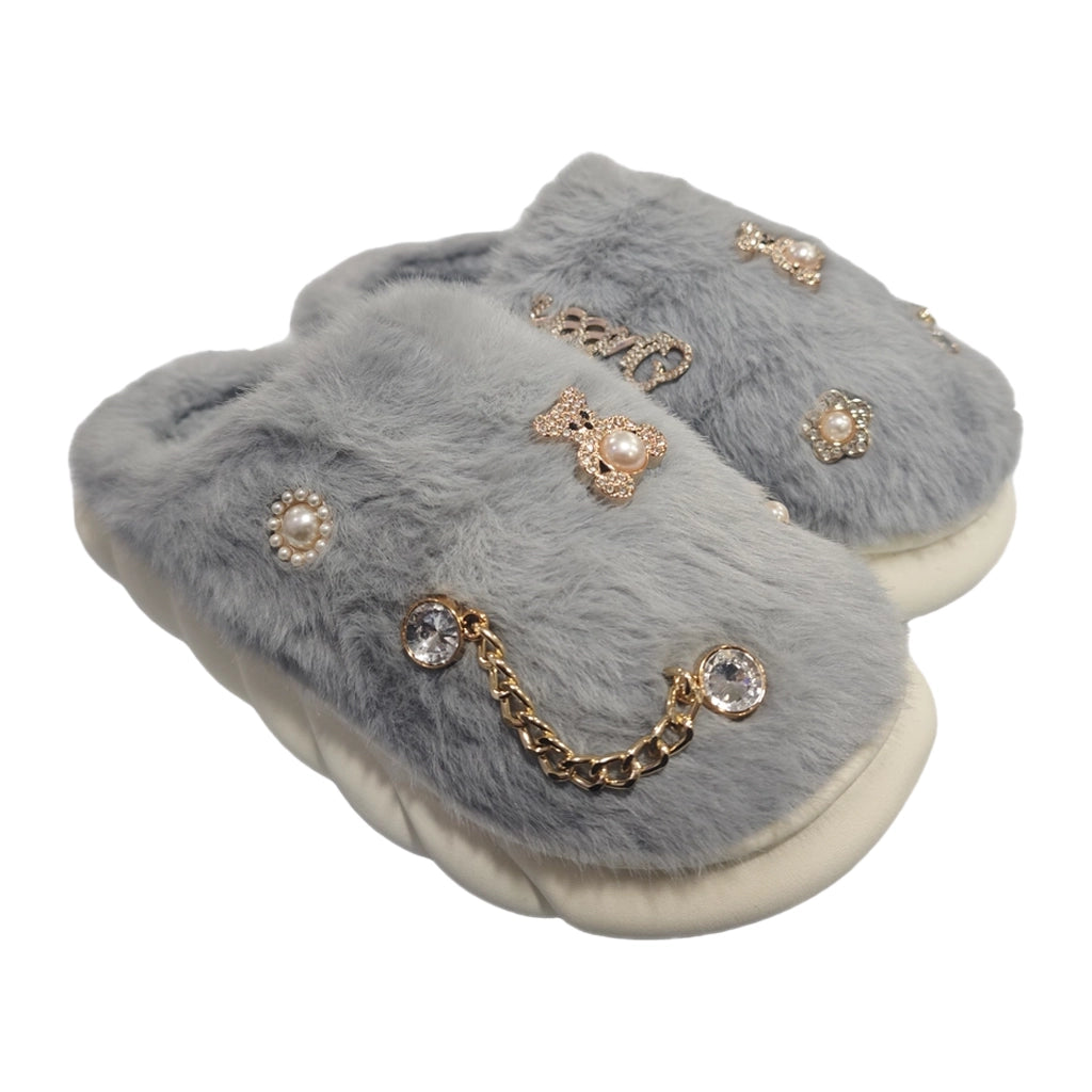 ustyle Γυναικείες χειμερινές παντόφλες με γούνα Γκρι US-7025