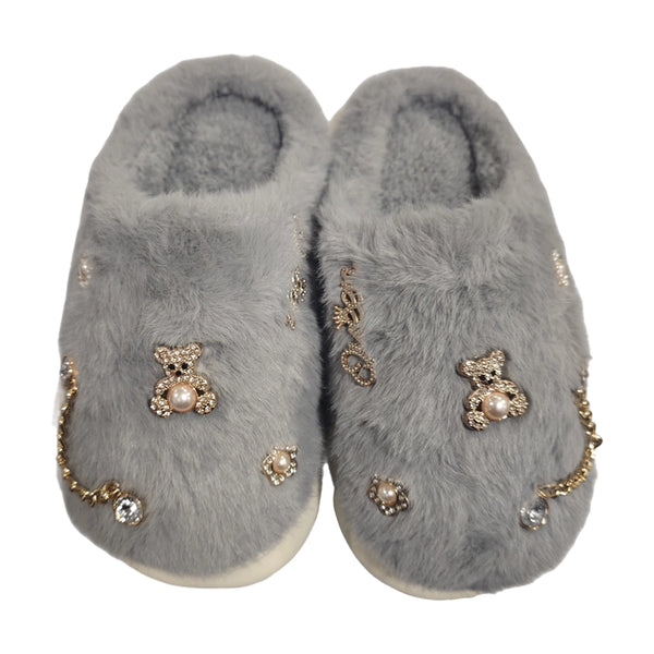ustyle Γυναικείες χειμερινές παντόφλες με γούνα Γκρι US-7025