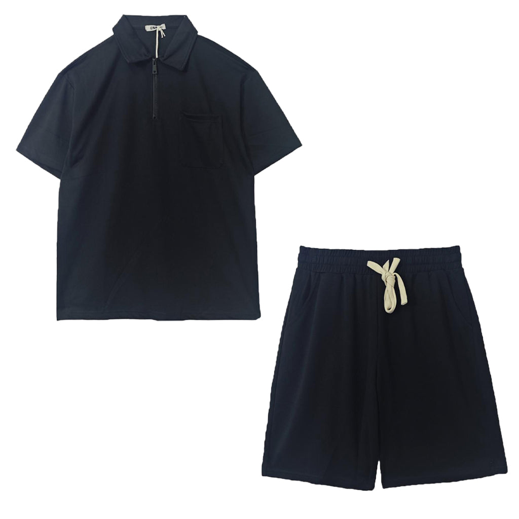 ustyle Ανδρικό σετ polo με βερμούδα μαύρο US-9168