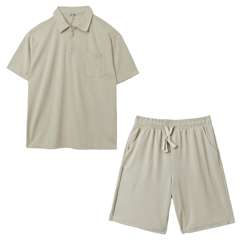 ustyle Ανδρικό σετ polo με βερμούδα μπεζ US-9168