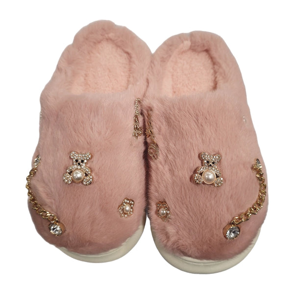 ustyle Γυναικείες χειμερινές παντόφλες με γούνα Ροζ US-7025