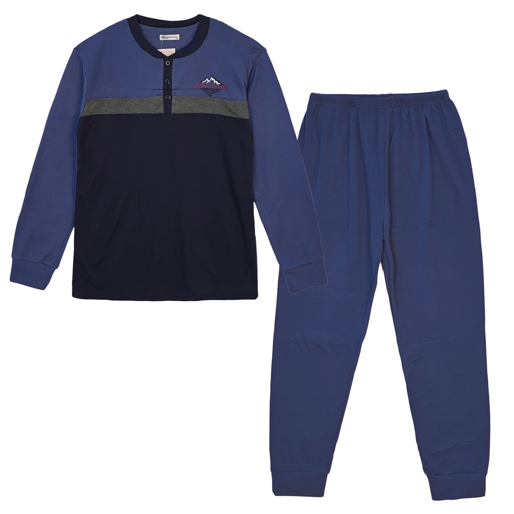 Ανδρικά Σετ Πιτζάμας με Fleece Μπλε Q-3015