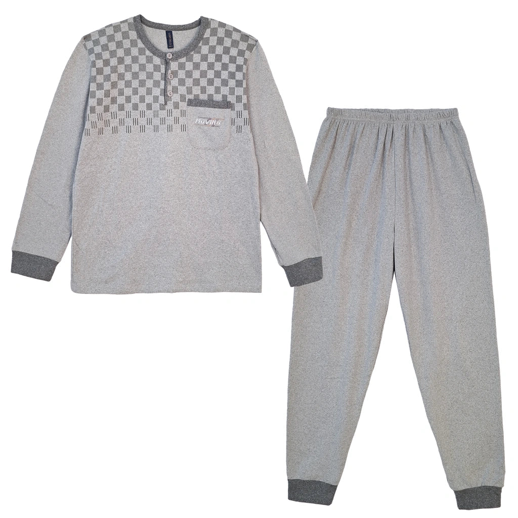 Ανδρικά Σετ Πιτζάμας με Fleece Γκρι D-6265