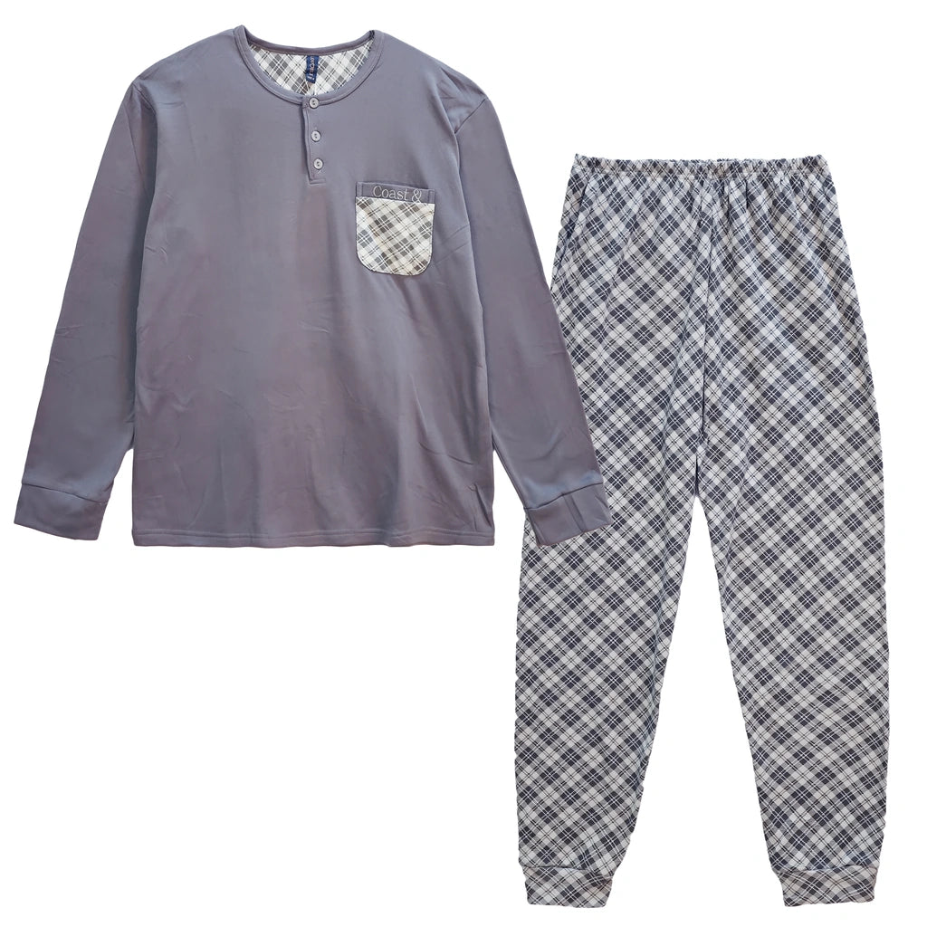 USTYLE Ανδρικά Σετ Πιτζάμας με Fleece Γκρι D-6231