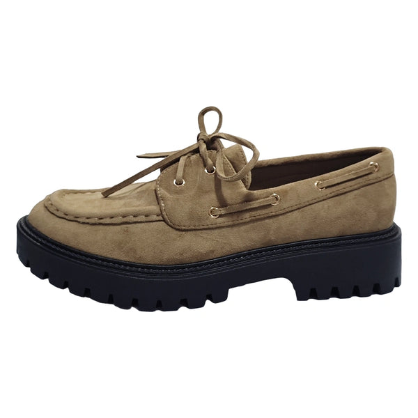 USTYLE Γυναικεία Μοκασίνια Loafers με Κορδόνια Μπεζ M-6335