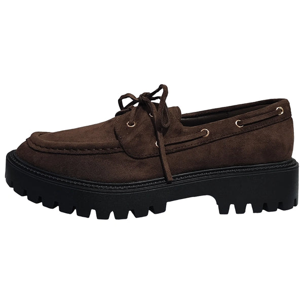 USTYLE Γυναικεία Μοκασίνια Loafers με Κορδόνια Καφέ M-6335