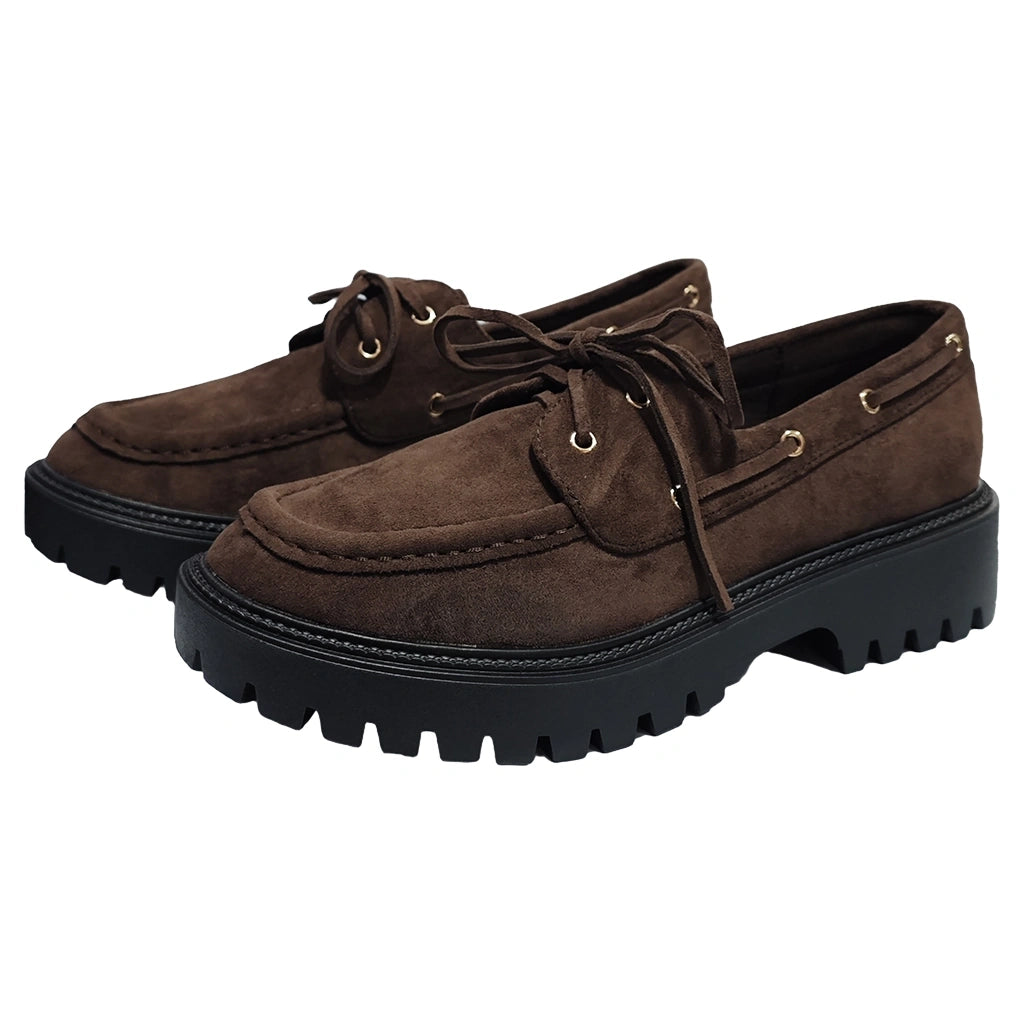 USTYLE Γυναικεία Μοκασίνια Loafers με Κορδόνια Καφέ M-6335