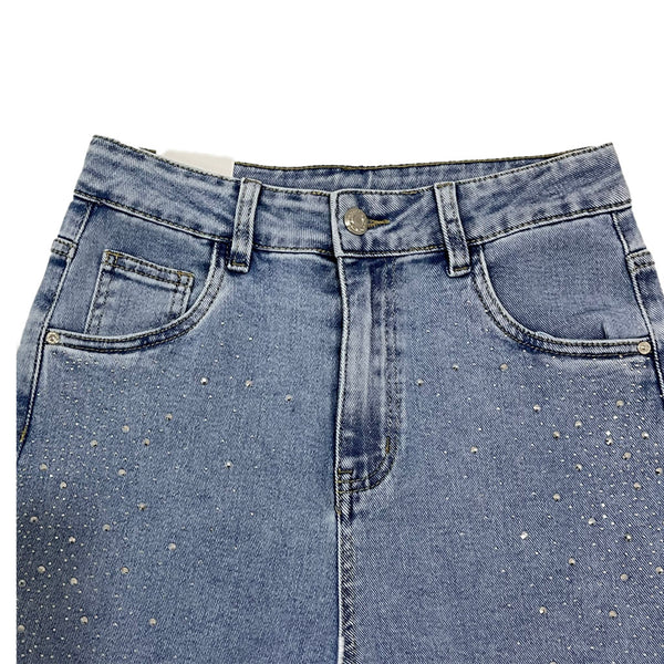 Γυναικείο παντελόνι τζιν ψηλόμεσο wide εφαρμογή με ΣΤΡΑΣ US-KP152