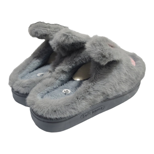 ustyle Γυναικείες παντόφλες χειμωνιάτικες με γούνα Γκρι US-8036