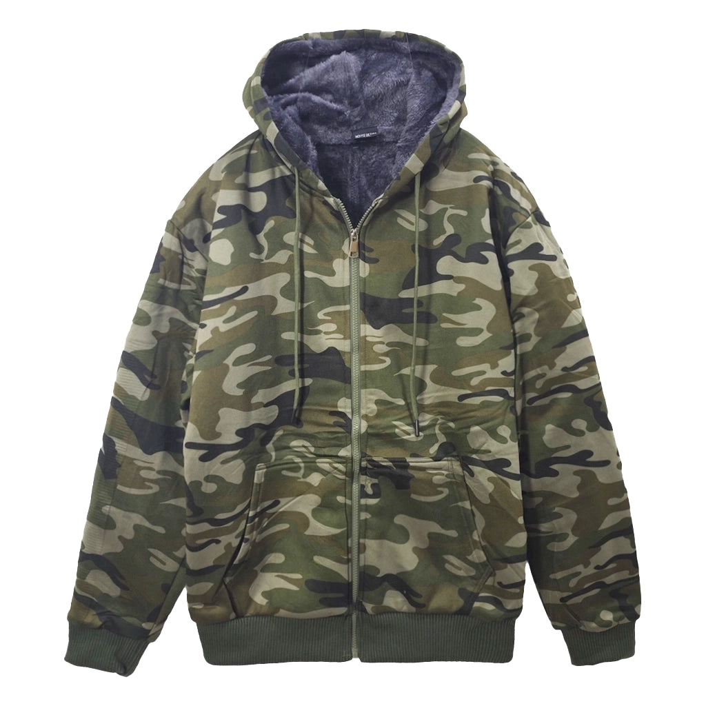 ustyle Ανδρική ζακέτα φούτερ με επένδυση γουνα παραλλαγής Χακί US-6009