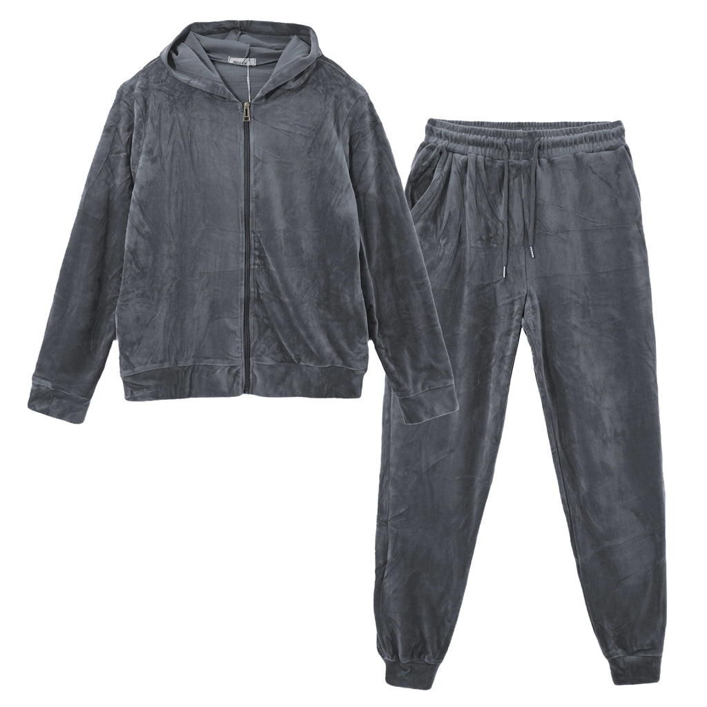 ustyle Σετ φόρμας βελούδινο με κουκούλα Γκρι US-27109