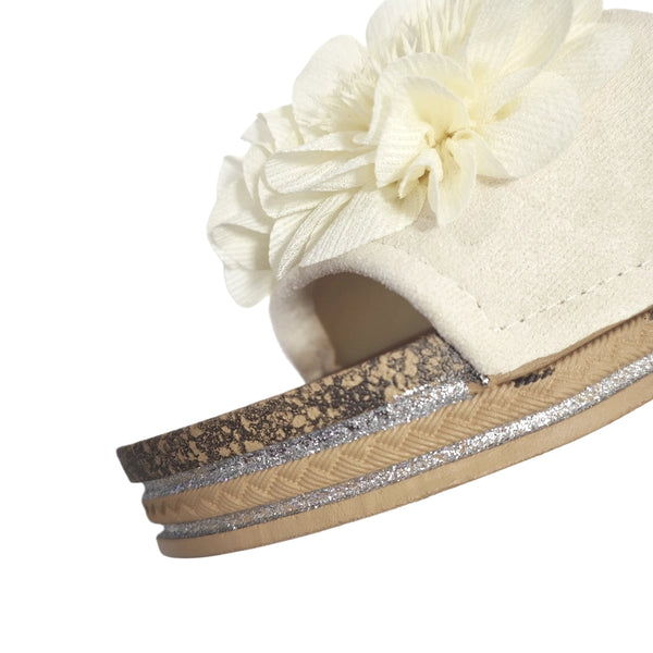 ustyle Γυναικείες Παντόφλες Καλοκαιρινές με λουλούδια Μπεζ US-0388