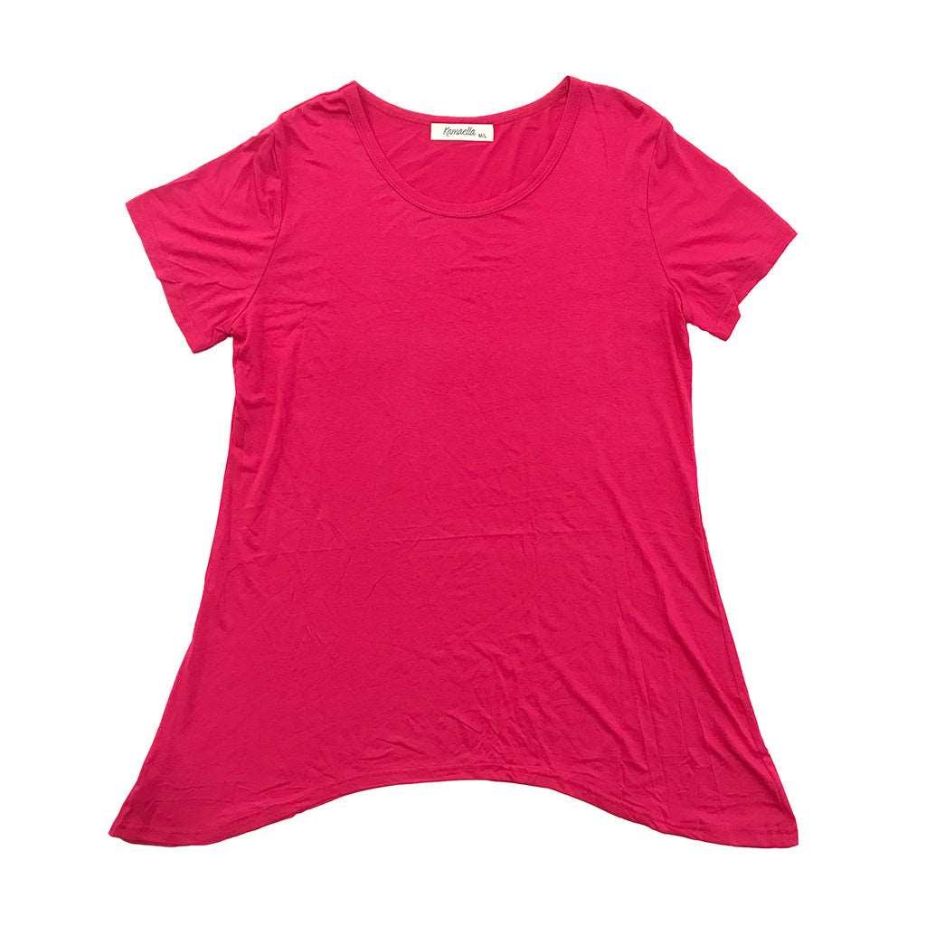 Γυναικεία μπλούζα κοντό μανίκι με με μύτες φούξια Z-66651-2