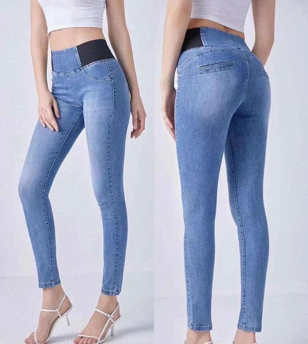 Γυναικεία skinny τζιν παντελόνια με φαρδιά λάστιχο μπλε ανοιχτό M6102 - ustyle