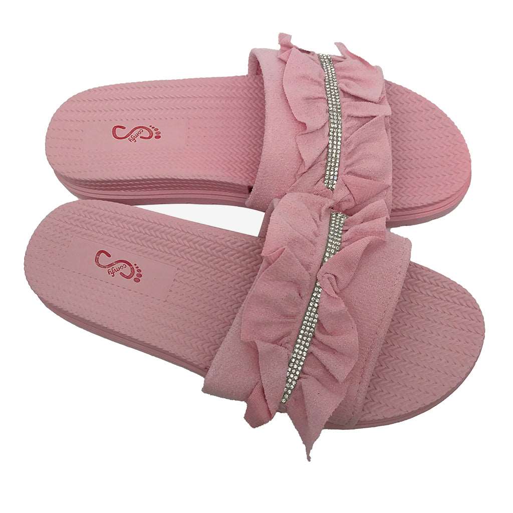 Ustyle Γυναικείες παντόφλες καλοκαιρινές slides με στρας ροζ JX-203