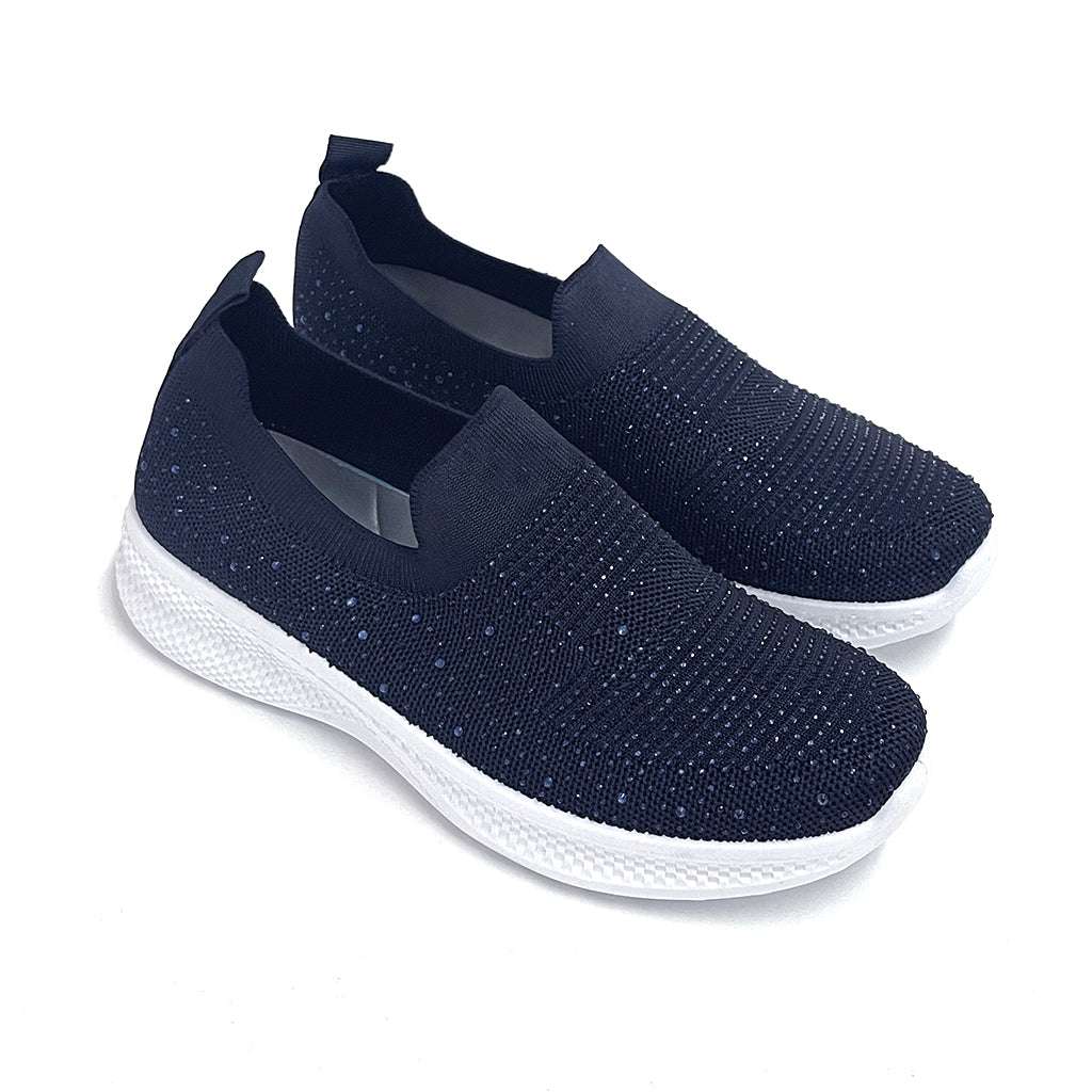 ustyle Γυναικεία αθλητικά παπούτσια slip on χωρίς κορδόνια με στρας σε μπλε 91358