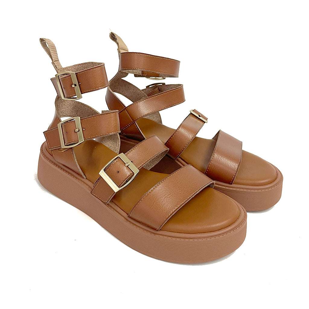 ustyle Γυναικεία σανδάλια flatforms με λουράκι στον αστράγαλο σε ταμπά 20568