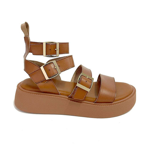 ustyle Γυναικεία σανδάλια flatforms με λουράκι στον αστράγαλο σε ταμπά 20568
