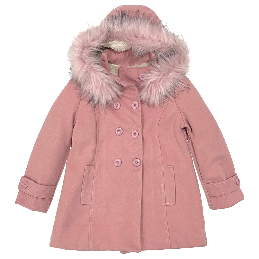 Κοριτσίστικο παλτό με επένδυση και αποσπώμενη κουκούλα US-9368 Ροζ