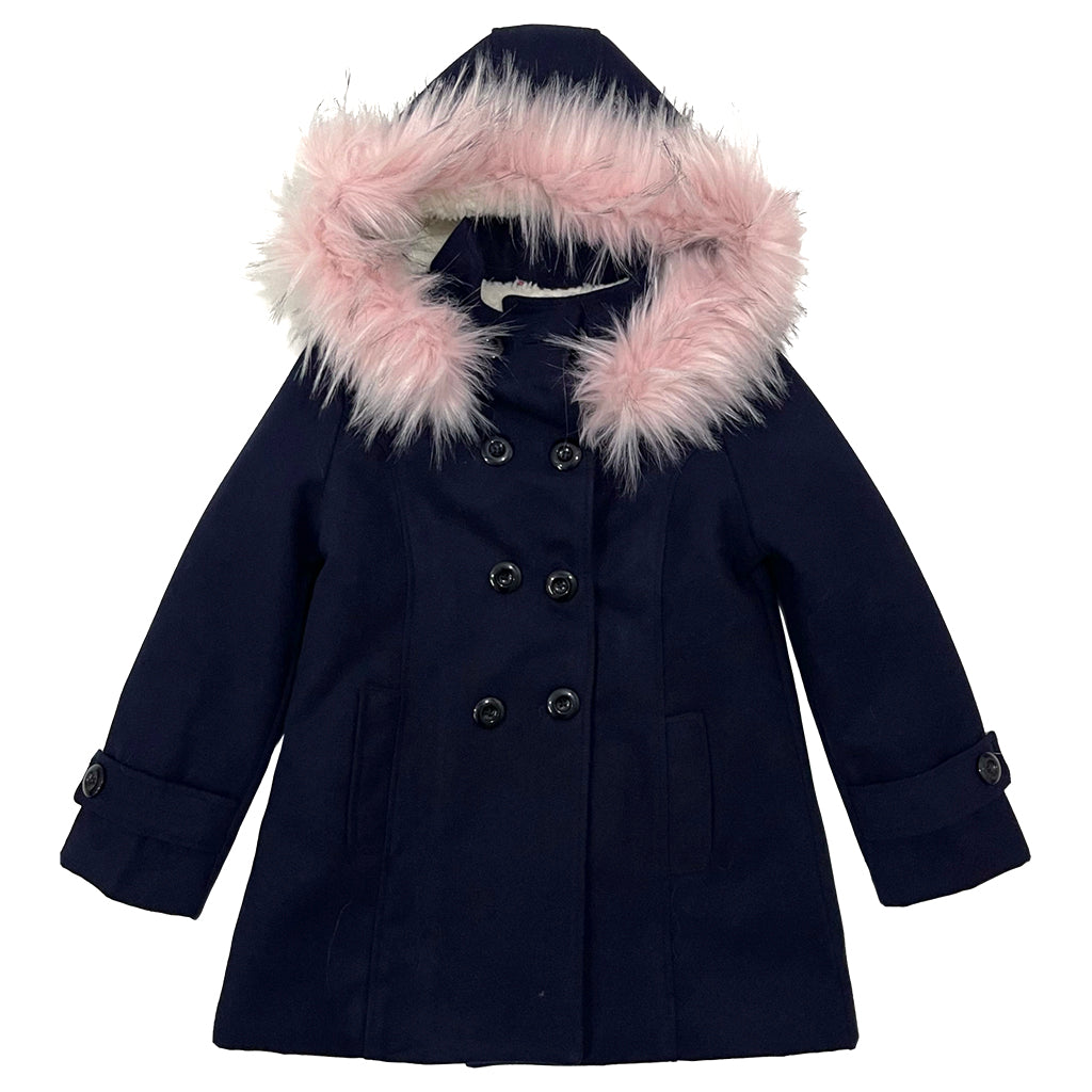 Κοριτσίστικο παλτό με επένδυση και αποσπώμενη κουκούλα US-9368 Μπλε