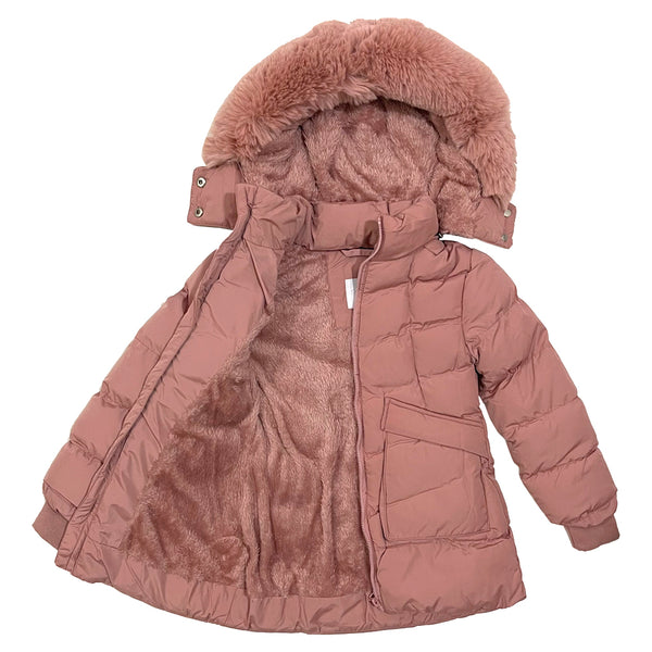 ustyle Κοριτσίστικο μπουφάν μακρύ με επένδυση γούνα σε σάπιο μήλο χρώμα KP-398