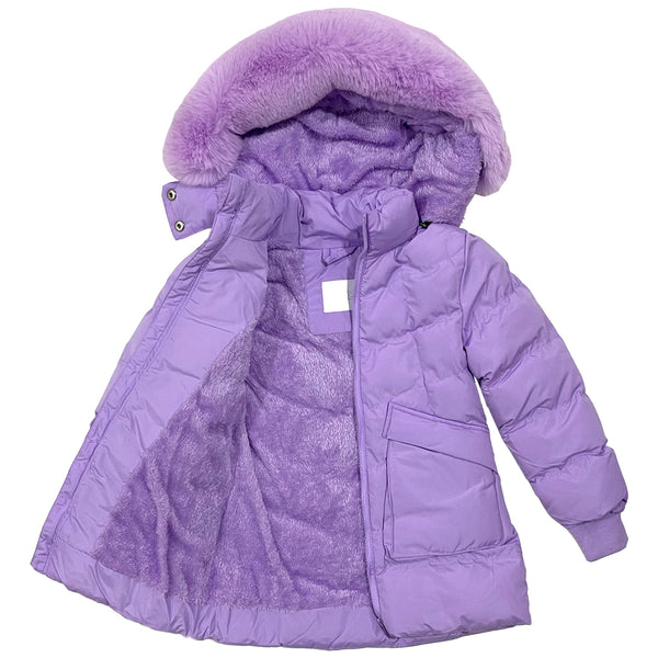 ustyle Κοριτσίστικο μπουφάν μακρύ με επένδυση γούνα σε λιλά χρώμα KP-398