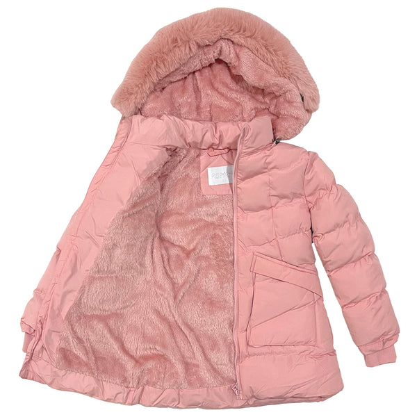 ustyle Κοριτσίστικο μπουφάν μακρύ με επένδυση γούνα σε ροζ χρώμα KP-398