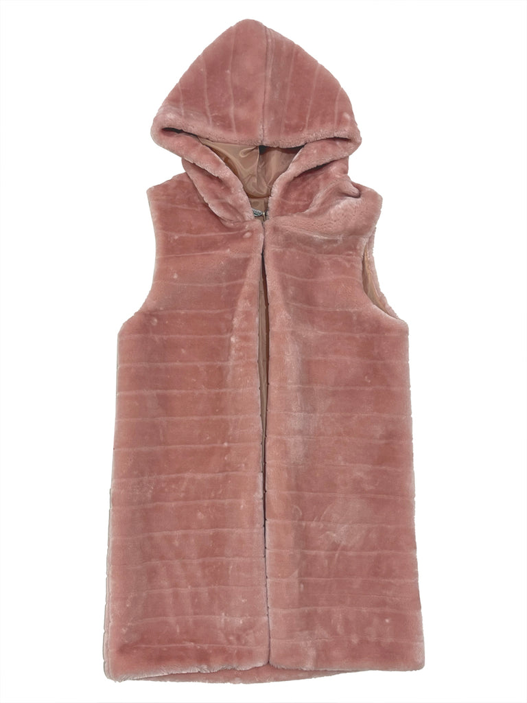 Γυναικεία γούνα αμάνικη με κουκούλα US-82148 ροζ
