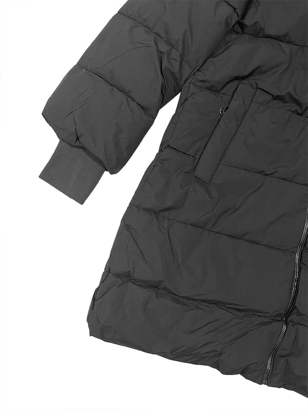 Γυναικείο μπουφάν μακρύ με αποσπώμενη κουκούλα και γούνα μαύρο US-28208