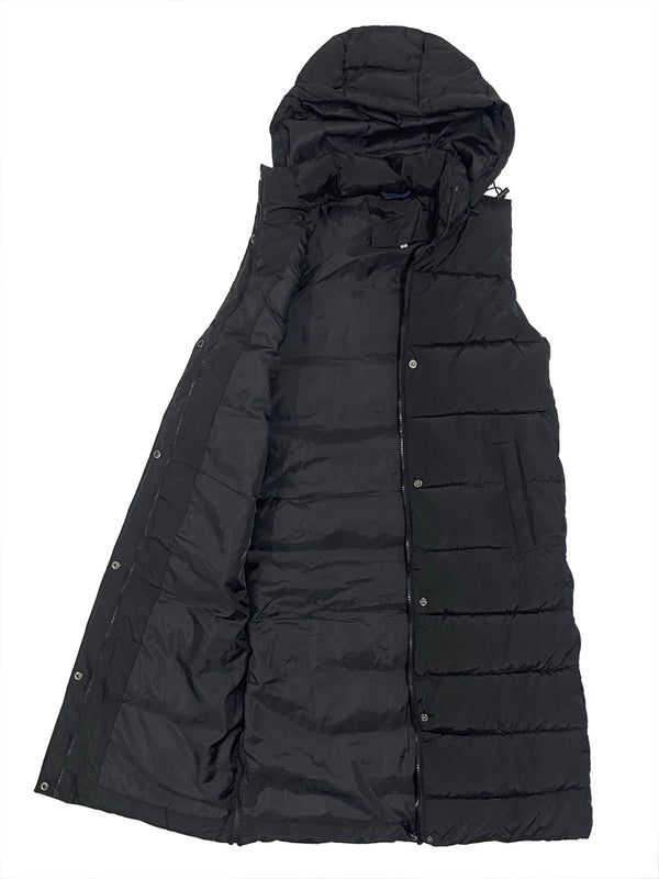 Γυναικείο Αμάνικο μπουφάν puffer μακρύ με αποσπώμενη κουκούλα US-7933-1 μαύρο