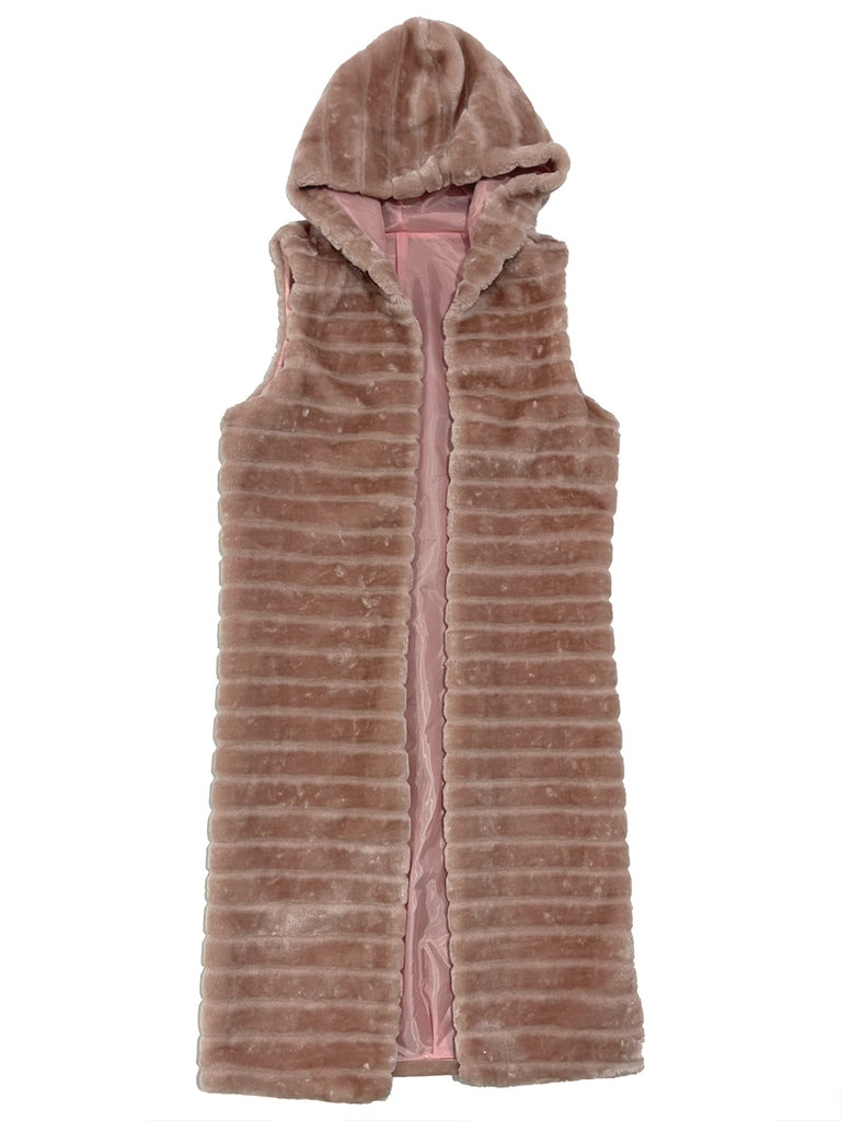 Ustyle Γυναικεία γούνα αμάνικη μακριά με κουκούλα US-309778 ροζ