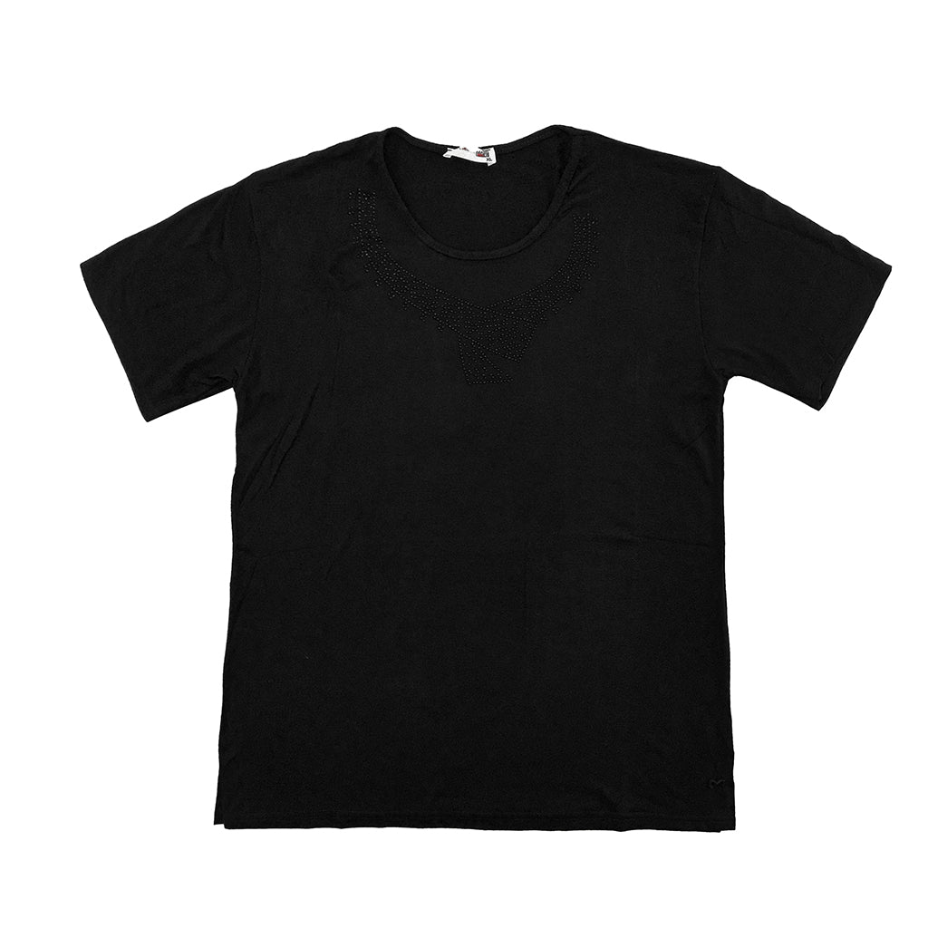 ustyle Γυναικεία βαμβακερή μπλούζα κοντό μανίκι μαύρο A1209-6